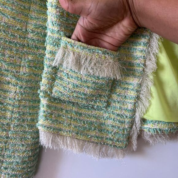 Lagence Green Gold Metallic Fringe Angelina Tweed Blazer Jacket Womens 6 - Picture 4 of 14